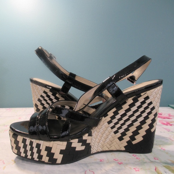 Cole Haan Shoes - Cole Haan Black Patent Strappy Wedge Sandals